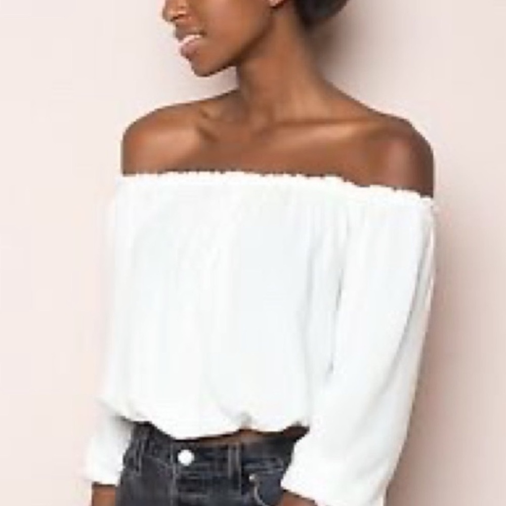 Vintage Brandy Melville White Ruffled Top Off shoulder